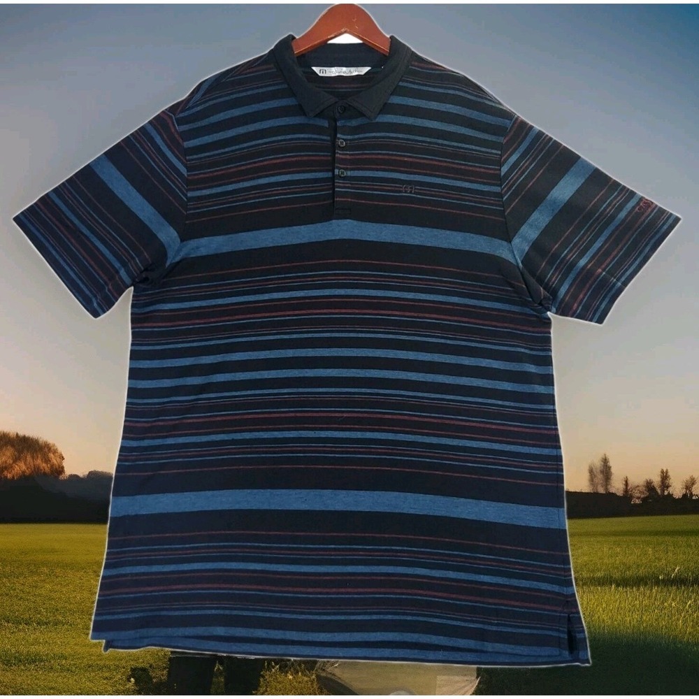 Travis Matthew Polo‎ Shirt Mens 2XL* Black Striped Performance Golf Logo